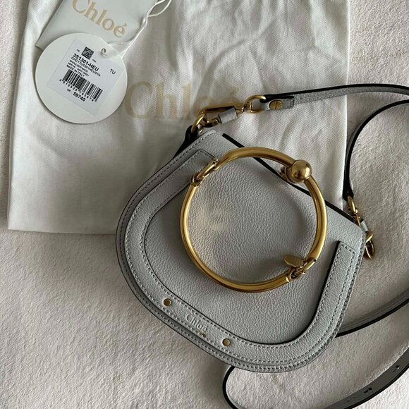 Chloe Airy Grey Leather/Suede Small Nile Bracelet Bag #17E3S1301-HEU - Picture 3 of 12